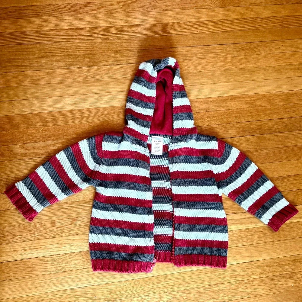 Gymboree Striped Cotton Knit Zip Up Hoodie Sweater 12-18 Months Vintage 2000s